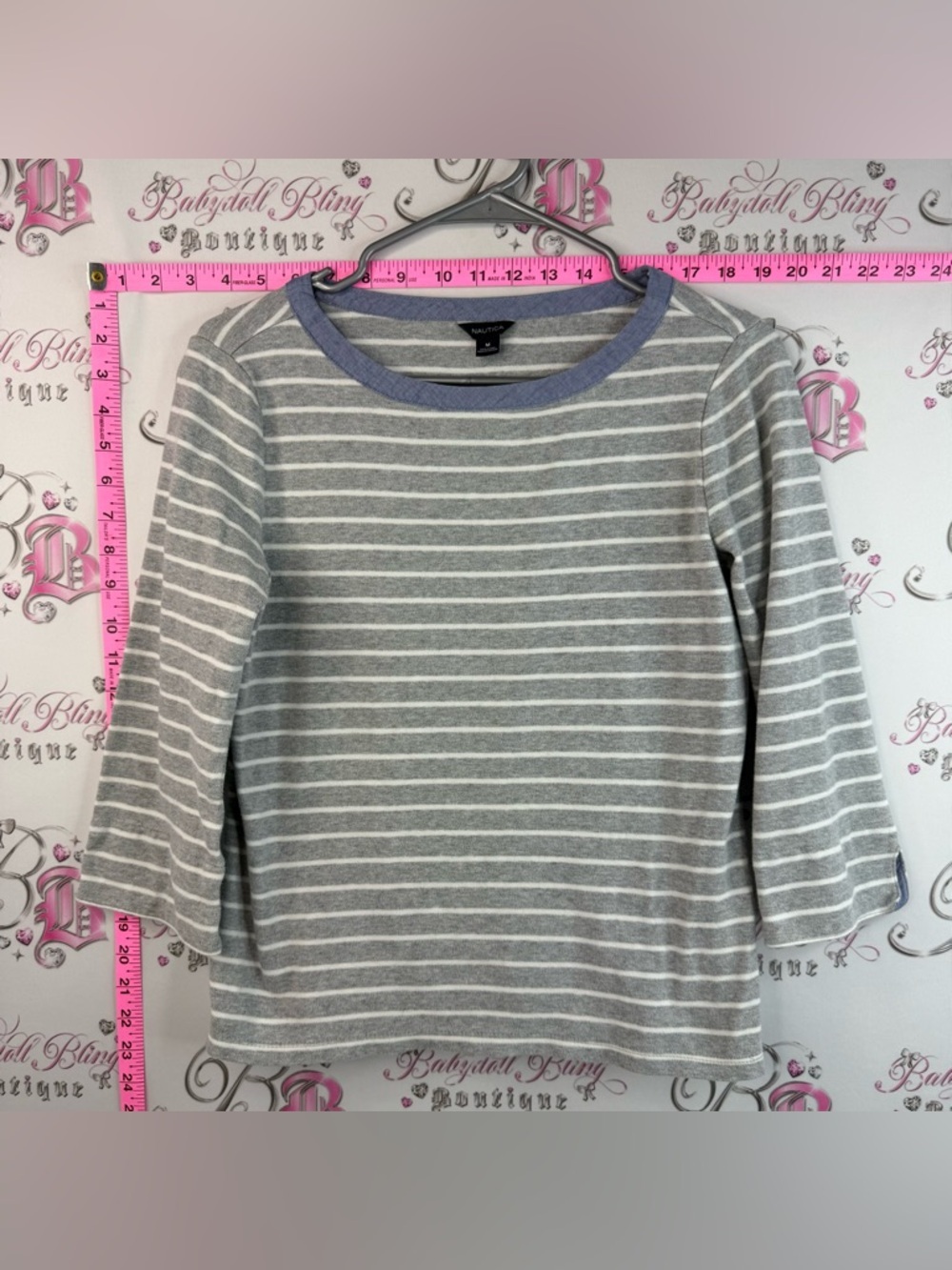 Nautica shirt stripes Gray and White Striped Long Sleeve Tee